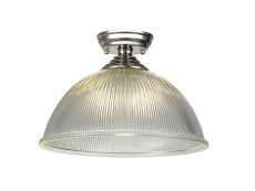 Amara 1 Light Flush Ceiling E27 With Dome 38cm Glass Shade Polished Nickel/Clear