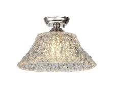 Amara 1 Light Flush Ceiling E27 With Round 38cm Patterned Glass Shade Polished Nickel/Clear Item Weight: 5.6kg