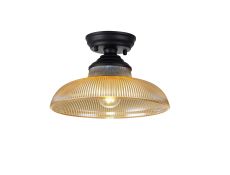 Amara 1 Light Flush Ceiling E27 With Round 30cm Glass Shade Matt Black/Amber