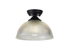 Amara 1 Light Flush Ceiling E27 With Dome 30cm Glass Shade Matt Black/Clear