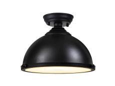 Amara 1 Light Flush Ceiling E27 With Round 31cm Metal Shade Matt Black/Frosted White