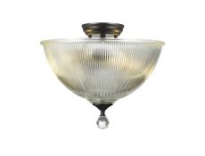 Amara 2 Light Semi Flush Ceiling E27 With Dome 38cm Glass Shade Matt Black/Clear