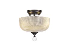 Amara 2 Light Semi Flush Ceiling E27 With Round 26.5cm Prismatic Effect Glass Shade Matt Black/Clear