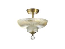 Amara 2 Light Semi Flush Ceiling E27 With Round 30cm Glass Shade Antique Brass/Clear