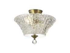Amara 2 Light Semi Flush Ceiling E27 With Round 38cm Patterned Glass Shade Antique Brass/Clear Item Weight: 6.0kg