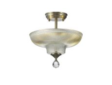 Amara 2 Light Semi Flush Ceiling E27 With Round 30cm Glass Shade Satin Nickel/Clear