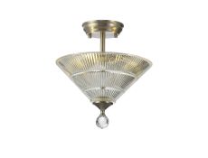 Amara 2 Light Semi Flush Ceiling E27 With Cone 30cm Glass Shade Satin Nickel/Clear