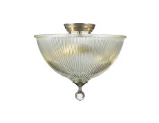 Amara 2 Light Semi Flush Ceiling E27 With Dome 38cm Glass Shade Satin Nickel/Clear