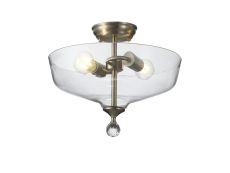 Amara 2 Light Semi Flush Ceiling E27 With Flat Round 38cm Glass Shade Satin Nickel/Clear