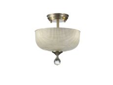 Amara 2 Light Semi Flush Ceiling E27 With Round 26.5cm Prismatic Effect Glass Shade Satin Nickel/Clear