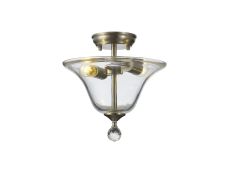 Amara 2 Light Semi Flush Ceiling E27 With Smooth Bell 30cm Glass Shade Satin Nickel/Clear