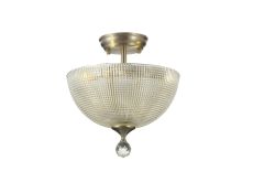 Amara 2 Light Semi Flush Ceiling E27 With Round 30cm Prismatic Effect Glass Shade Satin Nickel/Clear