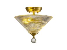 Amara 2 Light Semi Flush Ceiling E27 With Cone 30cm Glass Shade Satin Gold/Clear