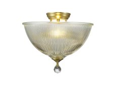 Amara 2 Light Semi Flush Ceiling E27 With Dome 38cm Glass Shade Satin Gold/Clear