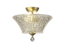 Amara 2 Light Semi Flush Ceiling E27 With Round 38cm Patterned Glass Shade Satin Gold/Clear Item Weight: 6.0kg