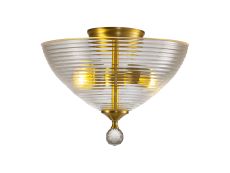 Amara 2 Light Semi Flush Ceiling E27 With Round 33.5cm Prismatic Effect Glass Shade Satin Gold/Clear