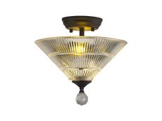 Amara 2 Light Semi Flush Ceiling E27 With Cone 30cm Glass Shade Graphite/Clear