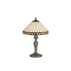 Te 1 Light Curved Table Lamp E27 With 30cm Tiffany Shade, Amber/Cream/Crystal/Aged Antique Brass
