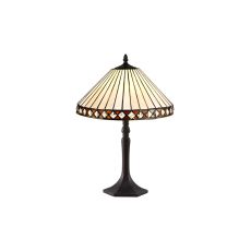Te 1 Light Octagonal Table Lamp E27 With 30cm Tiffany Shade, Amber/Cream/Crystal/Aged Antique Brass