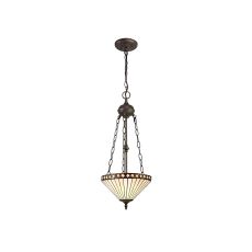 Te 30.5cm 2 Light Uplighter Pendant E27 With 30cm Tiffany Shade, Amber/Cmozarella/Crystal/Aged Antique Brass