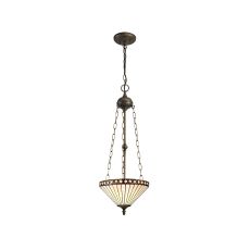 Te 3 Light Uplighter Pendant E27 With 30cm Tiffany Shade, Amber/Cmozarella/Crystal/Aged Antique Brass