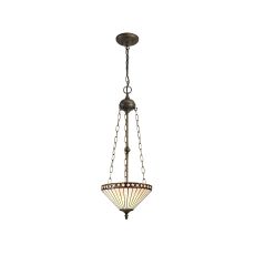 Te 30.5cm 3 Light Uplighter Pendant E27 With 30cm Tiffany Shade, Amber/Cmozarella/Crystal/Aged Antique Brass