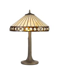 Te 2 Light Tree Like Table Lamp E27 With 40cm Tiffany Shade, Amber/Cmozarella/Crystal/Aged Antique Brass