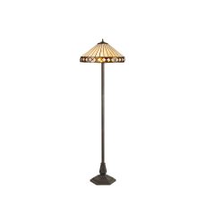 Te 2 Light Octagonal Floor Lamp E27 With 40cm Tiffany Shade, Amber/Cream/Crystal/Aged Antique Brass