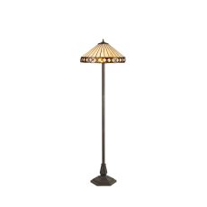 Te 2 Light Octagonal Floor Lamp E27 With 40cm Tiffany Shade, Amber/Cmozarella/Crystal/Aged Antique Brass