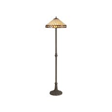 Te 2 Light Leaf Design Floor Lamp E27 With 40cm Tiffany Shade, Amber/Cmozarella/Crystal/Aged Antique Brass