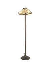 Te 2 Light Stepped Design Floor Lamp E27 With 40cm Tiffany Shade, Amber/Cream/Crystal/Aged Antique Brass