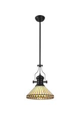 Te 1 Light Pendant E27 With 30cm Tiffany Shade, Matt Black/Amber/Cmozarella/Crystal