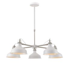 Tourish 94cm Telescopic Pendant/Semi Ceiling 5 Light, 5 x E27, Sand White/Satin Nickel/White