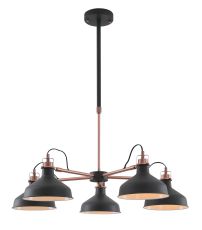 Tourish 94cm Telescopic Pendant/Semi Ceiling 5 Light, 5 x E27, Graphite/Copper/White