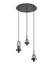 Urasawa 45cm 2m Round 3 Light Pendant, (FRAME ONLY), 3 x E27, Black Chrome / Matt Black