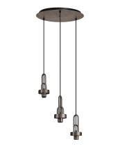 Urasawa 45cm 2m Round 3 Light Pendant, (FRAME ONLY), 3 x E27, Antique Silver / Matt Black