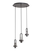 Urasawa 45cm 2m Round 3 Light Pendant, (FRAME ONLY), 3 x E27, Aged Pewter / Matt Black