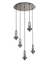 Urasawa 55cm 2.5m Round 5 Light Pendant, (FRAME ONLY), 5 x E27, Polished Nickel / Matt Black