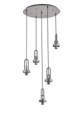 Urasawa 55cm 2.5m Round 5 Light Pendant, (FRAME ONLY), 5 x E27, Aged Pewter / Matt Black