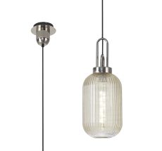 Urasawa 1 Light Pendant E27 With 20cm Tubular Ribbed Glass, Champagne Polished Nickel/Matt Black