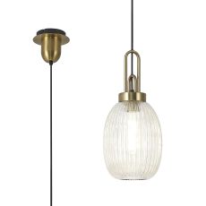 Urasawa 1 Light Pendant E27 With 20cm Almond Ribbed Glass, Champagne Brass Gold/Matt Black