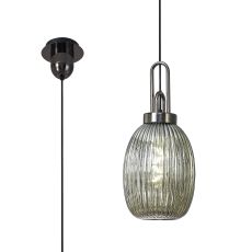 Urasawa 1 Light Pendant E27 With 20cm Almond Ribbed Glass, Smoked Black Chrome/Matt Black