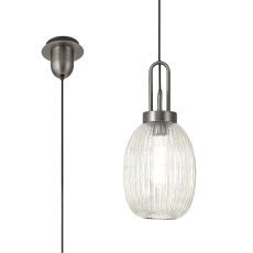 Urasawa 1 Light Pendant E27 20cm Almond Ribbed Glass, Champagne Antique Silver/Black