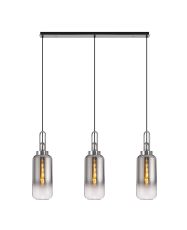 Urasawa Linear 3 Light Pendant E27 With 16cm Cylinder Glass, Smoked/Clear Polished Nickel/Matt Black