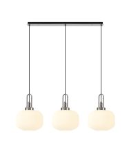 Urasawa Linear 3 Light Pendant E27, Polished Nickel/Matt Black With 30cm Pumpkin Shaped Ribbed Opal Glass