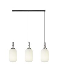 Urasawa Linear 3 Light Pendant E27 With 20cm Tubular Ribbed Glass, Opal Polished Nickel/Matt Black