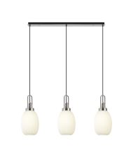 Urasawa Linear 3 Light Pendant E27 With 20cm Almond Ribbed Glass, Opal Polished Nickel/Matt Black