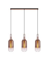 Urasawa Linear 3 Light Pendant E27 With 16cm Cylinder Glass, Copper/Clear Copper/Matt Black