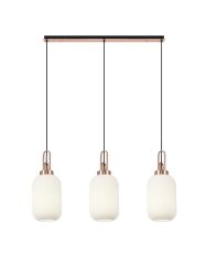 Urasawa Linear 3 Light Pendant E27 With 20cm Tubular Ribbed Glass, Opal Copper/Matt Black