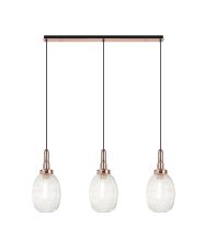 Urasawa Linear 3 Light Pendant E27 With 20cm Almond Ribbed Glass, Clear Copper/Matt Black